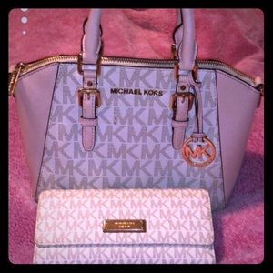 Michael Kors pink and beige purse and wallet